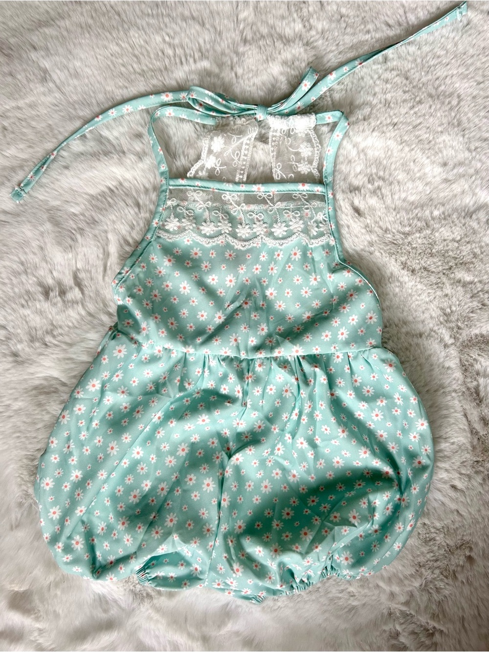 Bailey’s Blossoms Felicity Mint Lace Back Bubble Romper 18-24 MOS